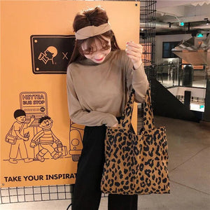 Leopard Corduroy One Shoulder Canvas Bag