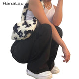 Winter Ladies Shoulder Bag Plush Women Hobos Handbags Flower Pattern