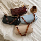 Acrylic Chain Shoulder Handbag Ladies Travel Purse Solid Daily Sling Bag