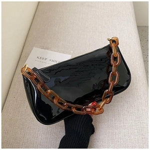 Acrylic Chain Shoulder Handbag Ladies Travel Purse Solid Daily Sling Bag