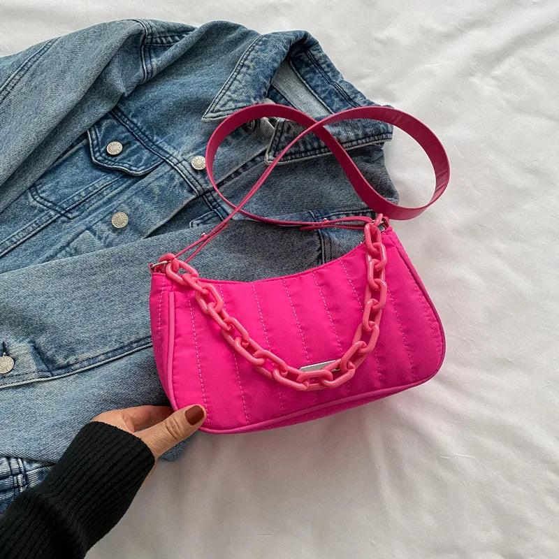 Oxford Women's Shoulder Bag Chain Crossbody Bag Half Moon Nylon Waterproof Small