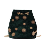Velvet Shoulder Bag Rivet Crossbody Bucket Handbag