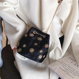 Velvet Shoulder Bag Rivet Crossbody Bucket Handbag