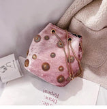 Velvet Shoulder Bag Rivet Crossbody Bucket Handbag