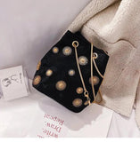 Velvet Shoulder Bag Rivet Crossbody Bucket Handbag