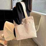 Corduroy Tote Bag for Women Kpop Girl Student Shoulder Shopping Eco Handbag
