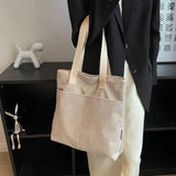 Corduroy Tote Bag for Women Kpop Girl Student Shoulder Shopping Eco Handbag