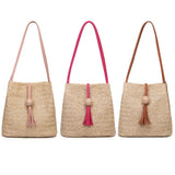 Women's Large Straw Handbag with Wooden Beads