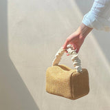 Summer Beach Straw Bag Women's Shoulder Crossbody Pleated Handle Handbag