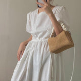 Summer Beach Straw Bag Women's Shoulder Crossbody Pleated Handle Handbag