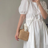 Summer Beach Straw Bag Women's Shoulder Crossbody Pleated Handle Handbag