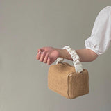 Summer Beach Straw Bag Women's Shoulder Crossbody Pleated Handle Handbag
