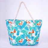 Flamingo Leaves Canvas Tote Handbag Women Summer Shopping Bag