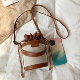 Women Handbag Purse Bucket PU Leather Drawstring Shoulder Bag
