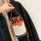 Women Handbag Purse Bucket PU Leather Drawstring Shoulder Bag
