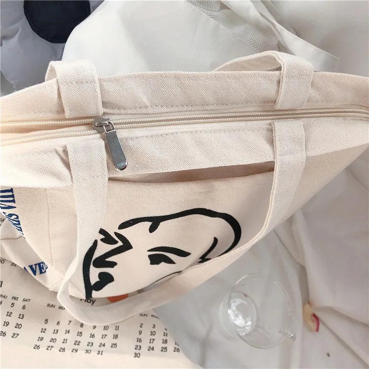 Canvas Shoulder Bag Tote Handbag Large Capacity Shopping Bag for Girls