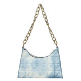 Plaid Quilted Women's Shoulder Bag Chain Crossbody Half Moon Handbag