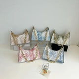 Plaid Quilted Women's Shoulder Bag Chain Crossbody Half Moon Handbag
