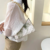 Plaid Quilted Women's Shoulder Bag Chain Crossbody Half Moon Handbag