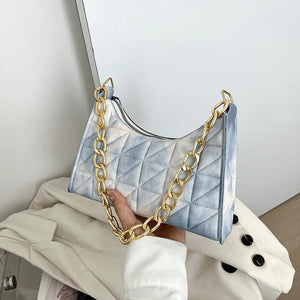 Plaid Quilted Women's Shoulder Bag Chain Crossbody Half Moon Handbag