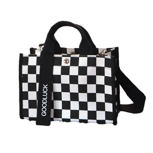 Plaid Canvas Handbag Small Square Tote Bag Japan Style Shoulder Messenger