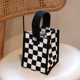 Plaid Canvas Handbag Small Square Tote Bag Japan Style Shoulder Messenger