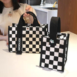 Plaid Canvas Handbag Small Square Tote Bag Japan Style Shoulder Messenger