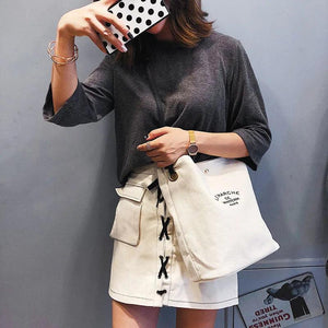 Casual Canvas Shoulder Bag with PU Leather Strap for Women