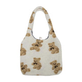 Women Lamb Like Fabrics Shoulder Tote Bag Fluffy Fur Bear Handbags