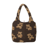 Women Lamb Like Fabrics Shoulder Tote Bag Fluffy Fur Bear Handbags