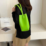 Barrel Shaped Tote Bag PU Leather Women's Handbag Solid Shoulder Bag