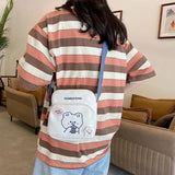 Cartoon Bear Student Shoulder Bag Casual Canvas Messenger Bag