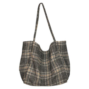 Vintage Plaid Woolen Canvas Bag Large Capacity