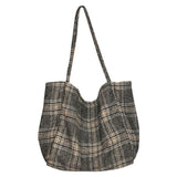 Vintage Plaid Woolen Canvas Bag Large Capacity