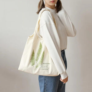 Flower Plant Printed Shoulder Handbag Reusable Shopper Casual Tote