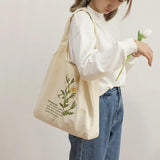 Flower Plant Printed Shoulder Handbag Reusable Shopper Casual Tote
