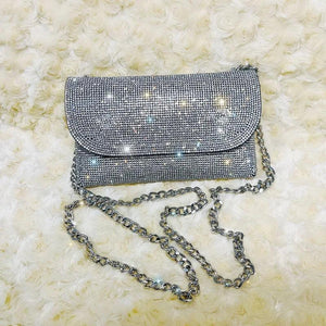 Rhinestone Evening Bag PU Leather Chain Clutch Shoulder Bags
