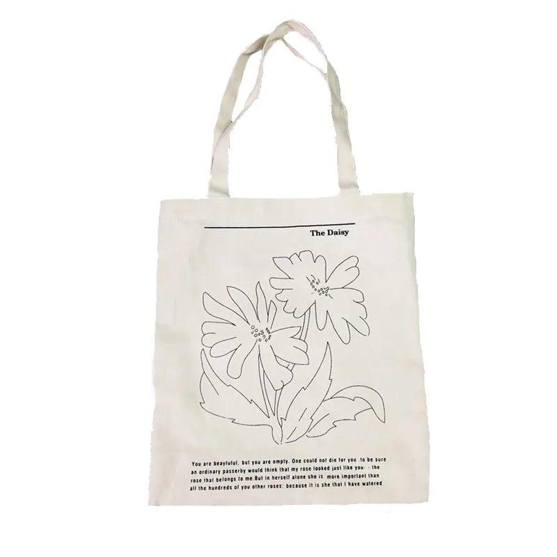 Canvas Daisy Print Shoulder Handbag Casual Tote Bag Large Capacity
