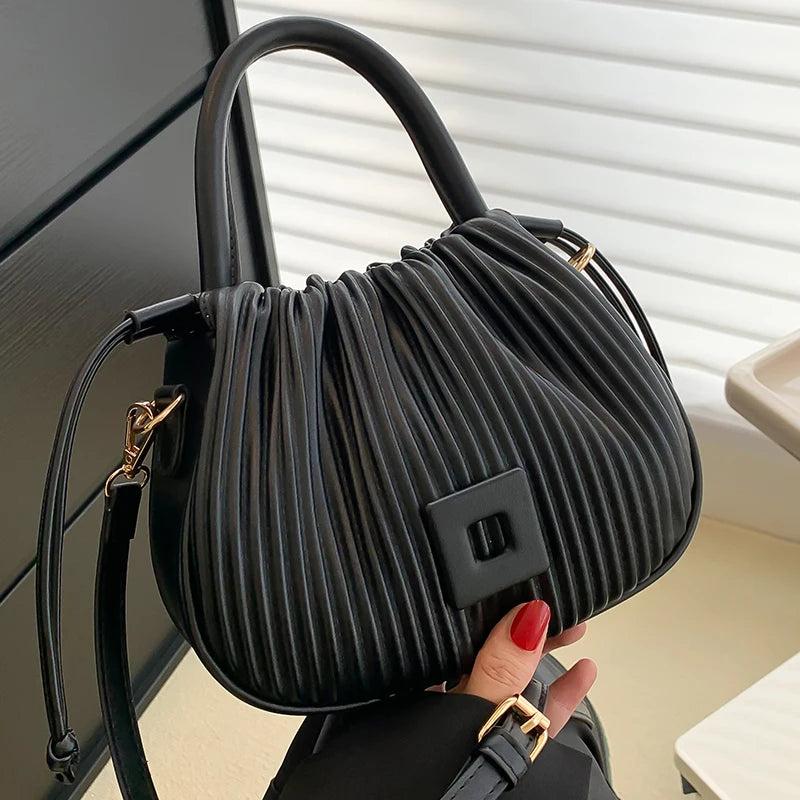 Pleated Drawstring Bucket Handbag for Women Party Clutch Crossbody