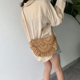 Summer Straw Tassel Beach Bag Rattan Woven Handbag Shoulder Crossbody Clutch