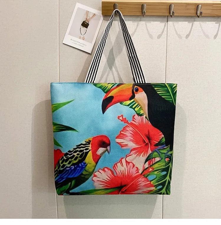Women Tote Bags Autumn Winter Linen Shopping Handbag Canvas Beach Bag
