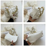 Pleated Leather Shoulder Bag Crossbody with Chain Top Handle