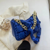 Pleated Leather Shoulder Bag Crossbody with Chain Top Handle