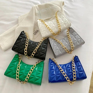 Korea Style Chain Shoulder Bag Plaid Pu Leather Handbags For Women