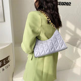 Korea Style Chain Shoulder Bag Plaid Pu Leather Handbags For Women