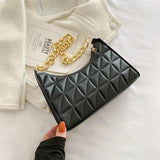 Korea Style Chain Shoulder Bag Plaid Pu Leather Handbags For Women
