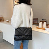Lattice Pattern Handbag Soft PU Leather Female Handbags Chain Travel Bags