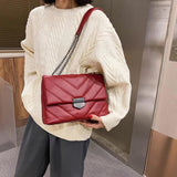 Lattice Pattern Handbag Soft PU Leather Female Handbags Chain Travel Bags