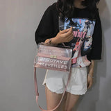 Women Transparent Handbag Letters Printed Shoulder Bag
