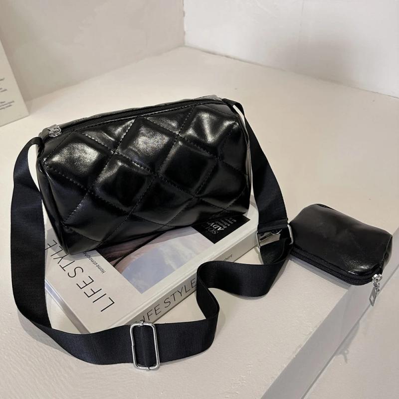 Quilted Crossbody Bag for Women - Pillow Shape PU Leather Handbag Purse